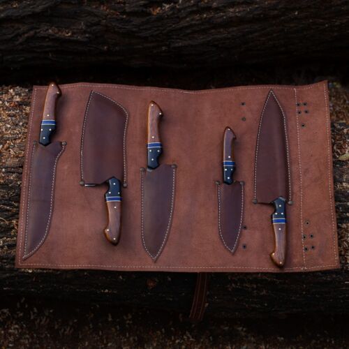 Custom Handmade Damascus Steel Knife Set with Rosewood