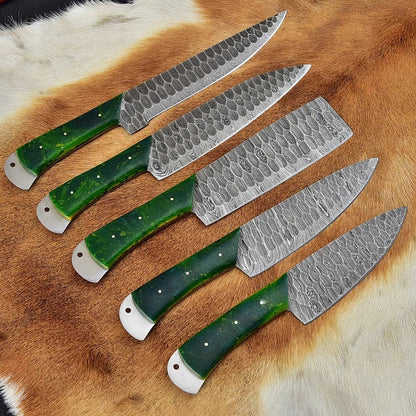 Custom Handmade Damascus Knife Set Kitchen - 5 Pieces