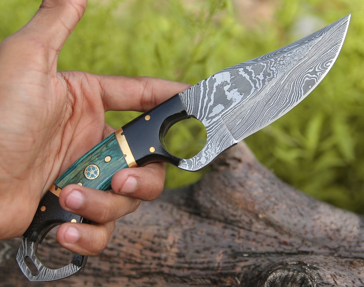 Spark Damascus EDC Knife with Micarta & Pakkawood Handle