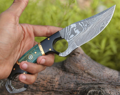 Spark Damascus EDC Knife with Micarta & Pakkawood Handle