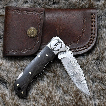 Starshard Damascus Pocket Knife with Exotic Wenge Wood Handle