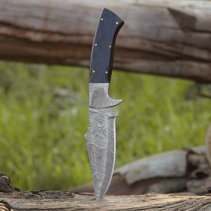 Vesper Damascus Hunting Knife with Exotic Wenge Wood Handle & Sheath