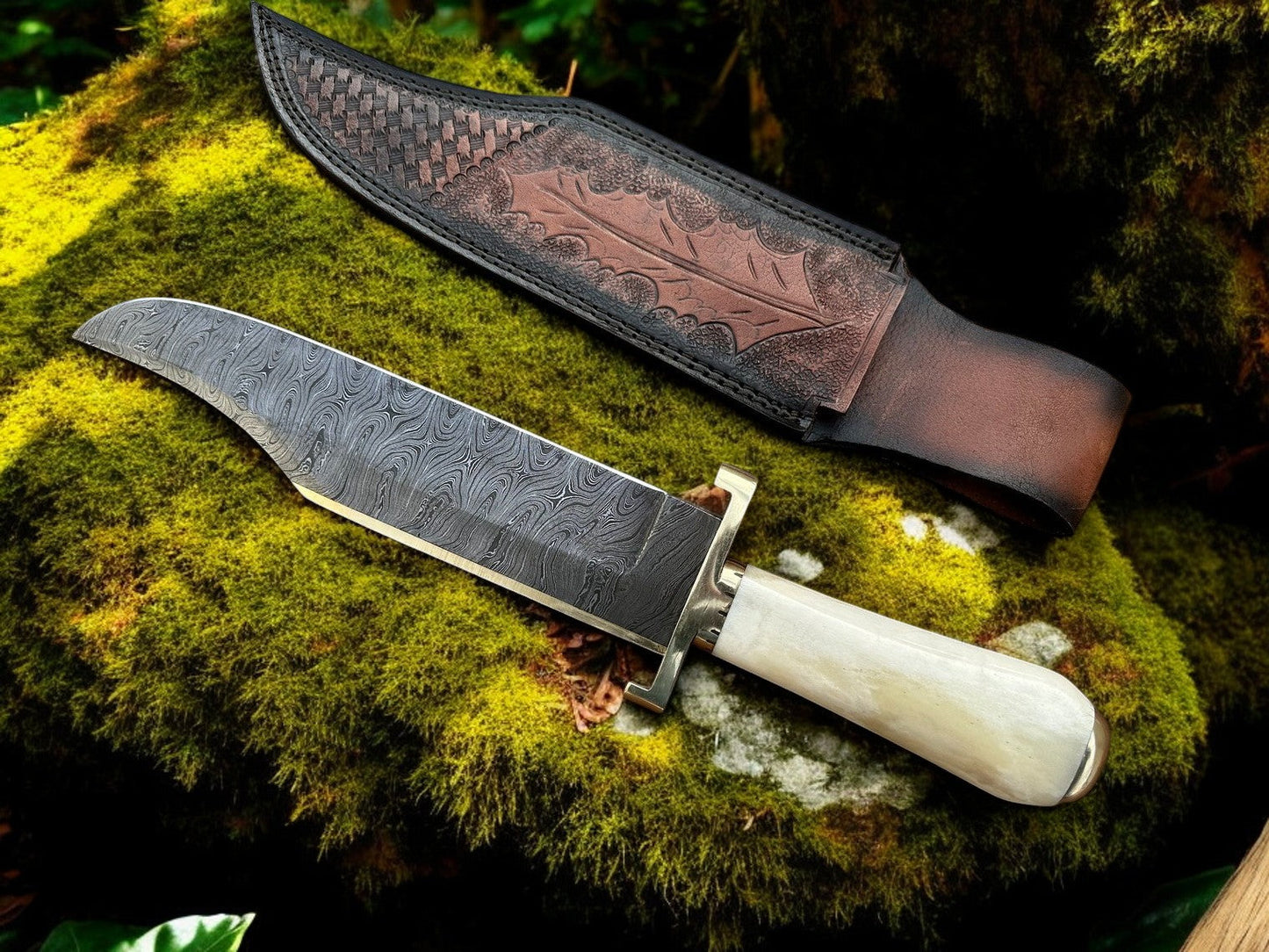 Legendary Western W49 Bowie Knife – Custom Handmade Damascus Steel Blade with Bone Handle