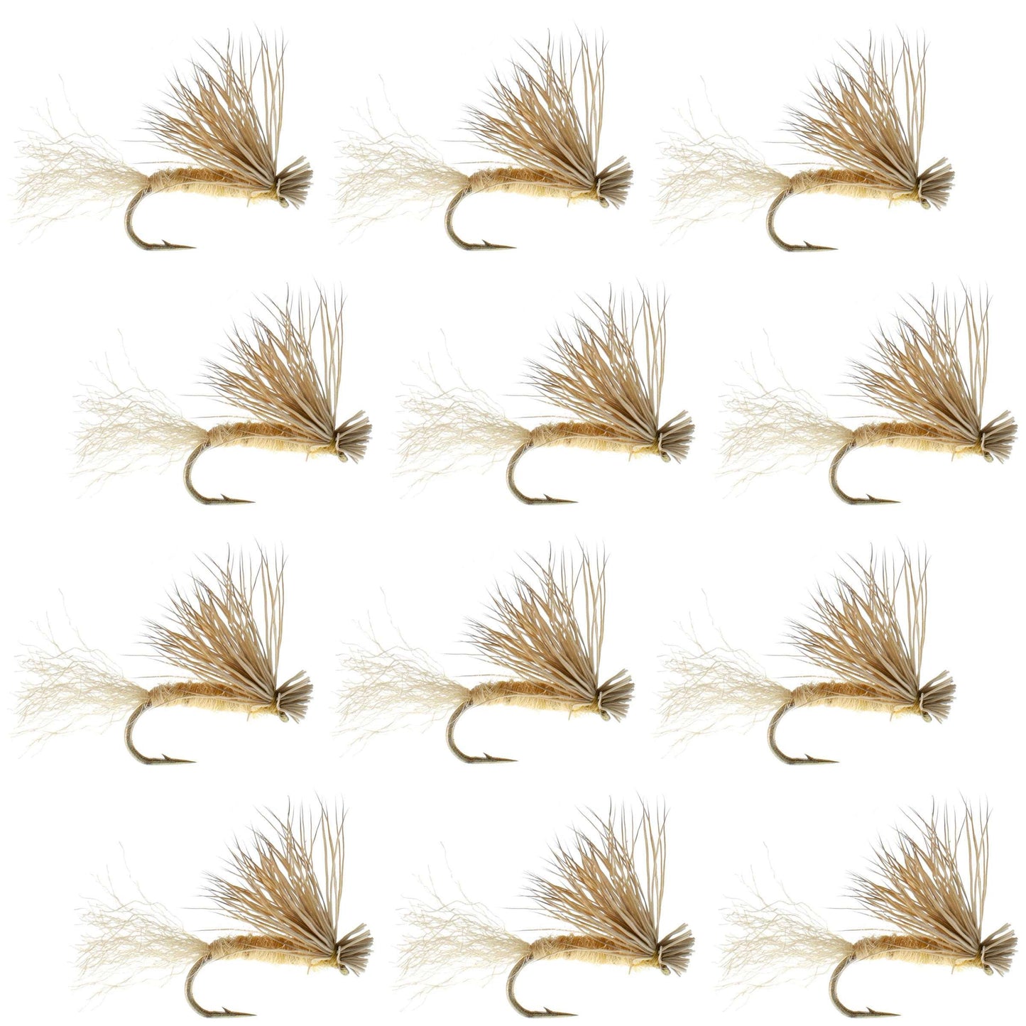Barbless Tan X Caddis Emerging Caddis Adult Fly - 12 Flies Size 14