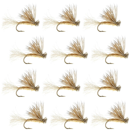 Barbless Tan X Caddis Emerging Caddis Adult Fly - 12 Flies Size 14