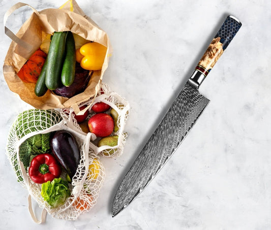 YAMATO VG10 9" Chef's Knife with Olive Burl Wood & Honeycomb Resin Composite Handle