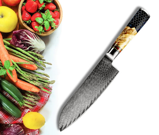 Yamato Damascus Chef Knife with Olive Wood & Resin Handle
