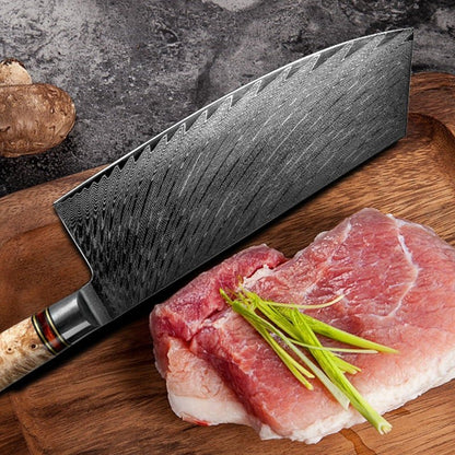 Yamato VG10 Damascus Cleaver Knife with Exotic Olive Wood & Honeycomb Composite Handle