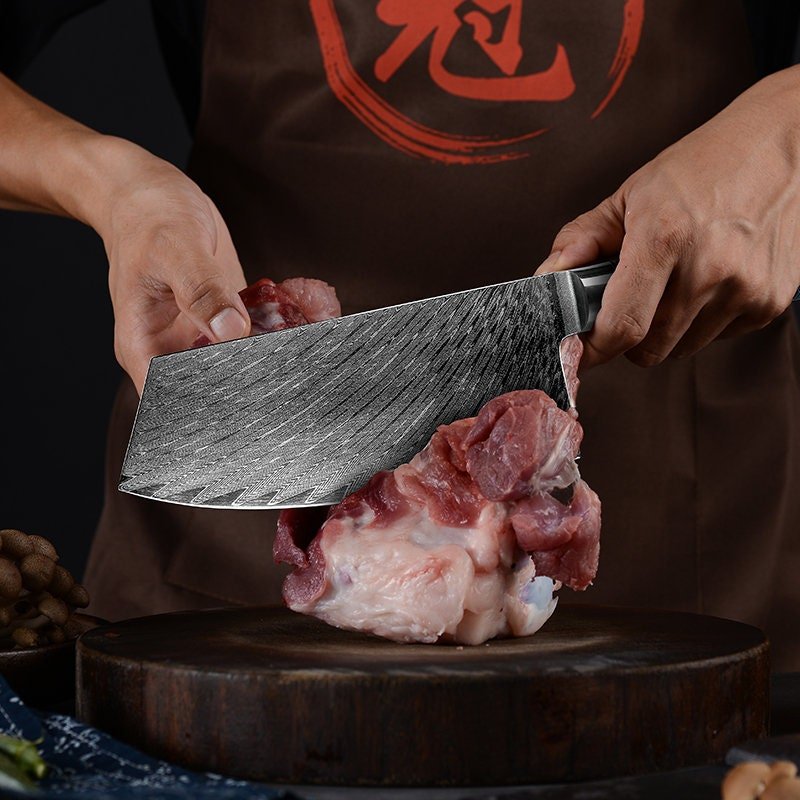 Yamato VG10 Damascus Cleaver Knife with Exotic Olive Wood & Honeycomb Composite Handle